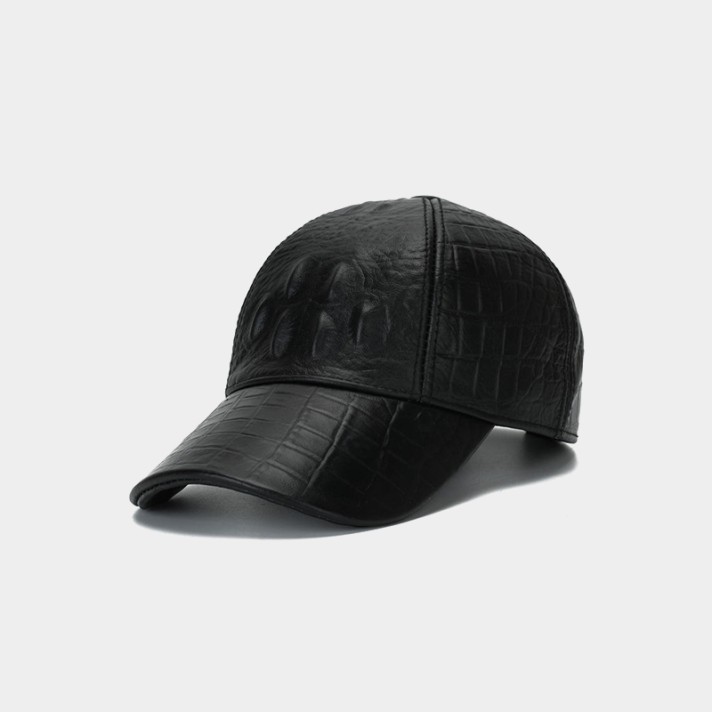 Black crocodile-patterned durable baseball cap