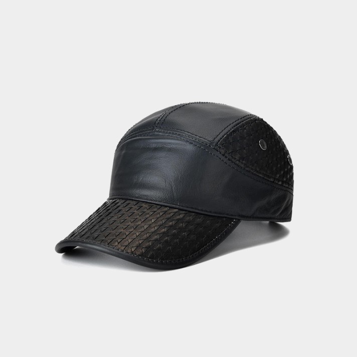 Black comfortable leather baseball cap