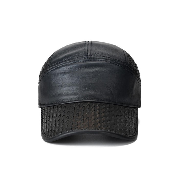 Black comfortable leather baseball cap