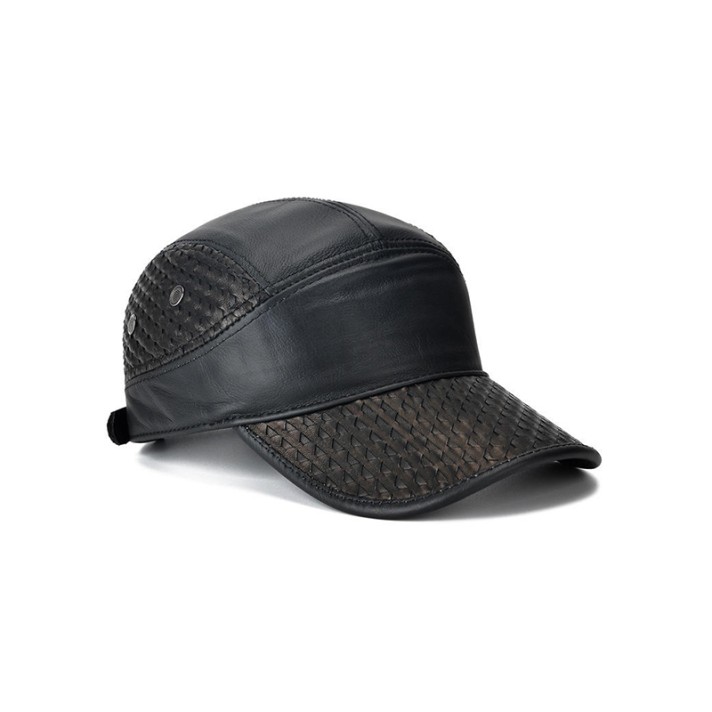 Black comfortable leather baseball cap