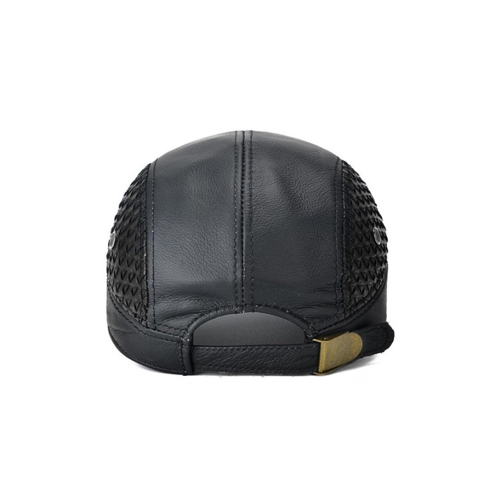 Black comfortable leather baseball cap