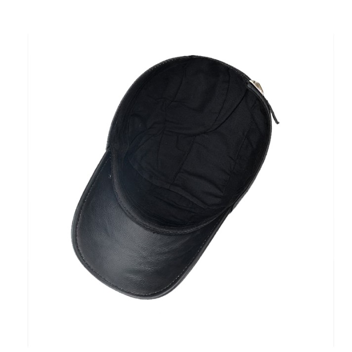 Black comfortable leather baseball cap