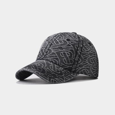 Fashionable printed washed denim baseball cap