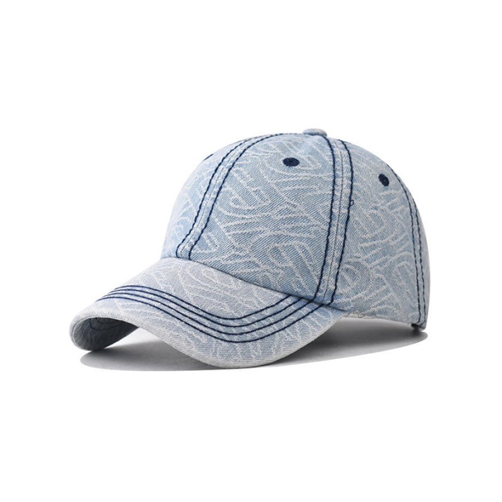 Fashionable printed washed denim baseball cap