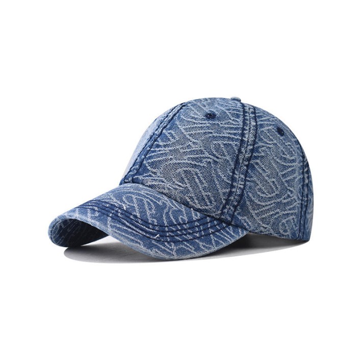 Fashionable printed washed denim baseball cap