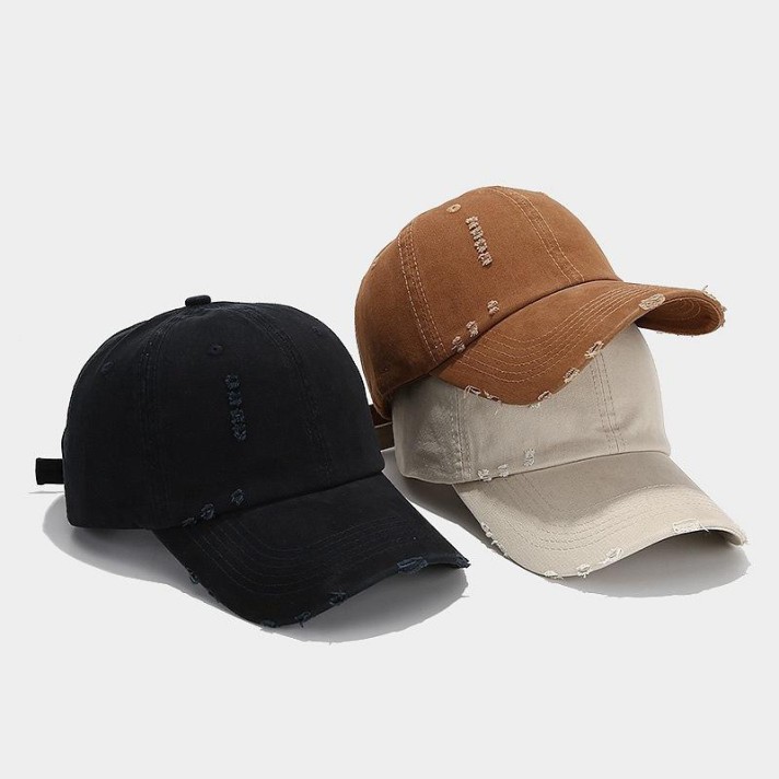 Solid color soft-top distressed baseball cap