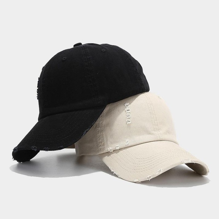 Solid color soft-top distressed baseball cap
