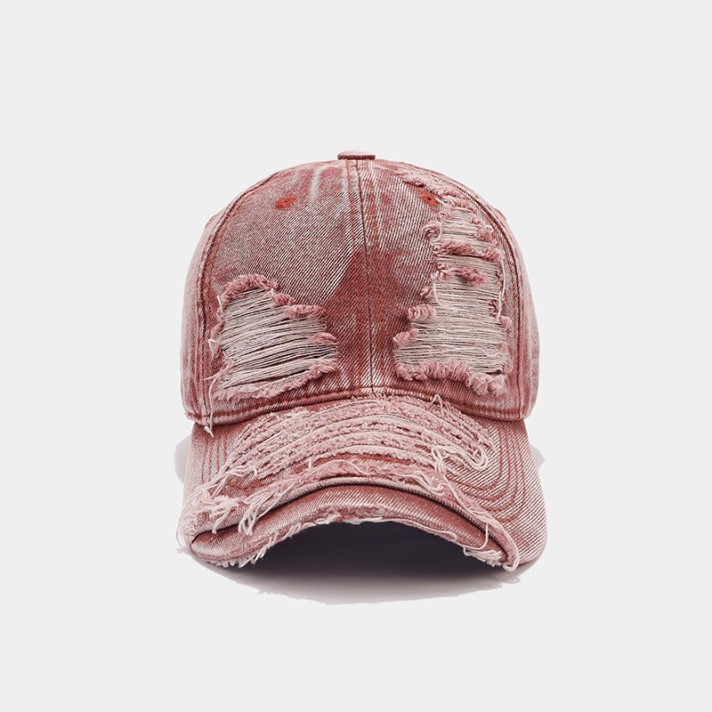 Washed and distressed denim baseball cap Washed and distressed denim baseball cap