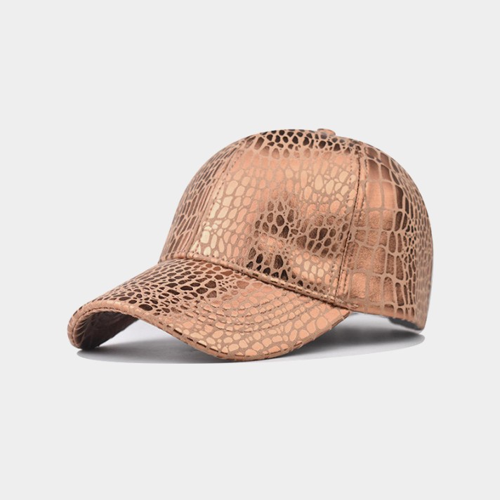 Brightly colored crocodile-patterned leather baseball cap