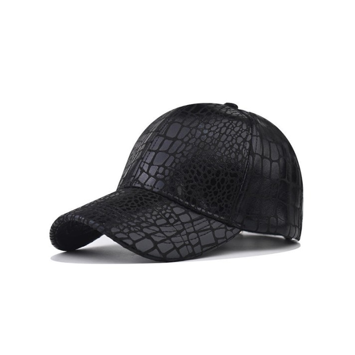 Brightly colored crocodile-patterned leather baseball cap