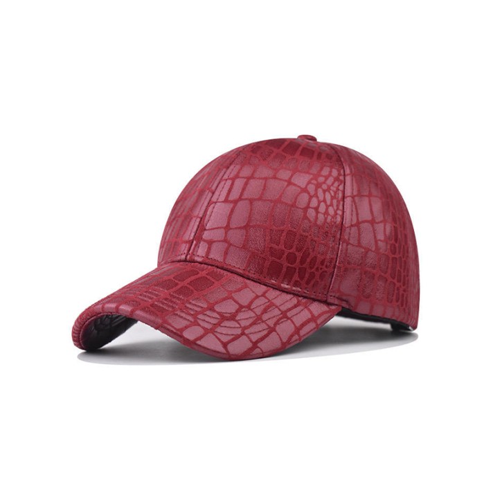 Brightly colored crocodile-patterned leather baseball cap