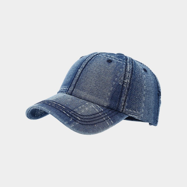 Irregularly pieced denim baseball cap