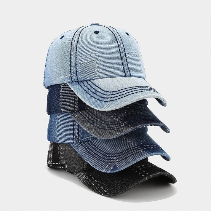 Irregularly pieced denim baseball cap