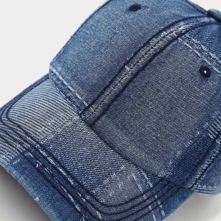 Irregularly pieced denim baseball cap