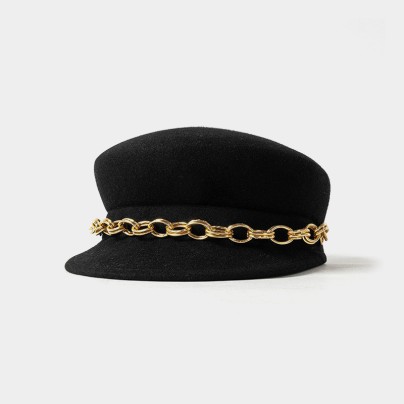 Fashionable metal chain wool beret