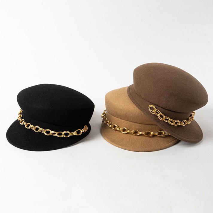 Fashionable metal chain wool beret Fashionable metal chain wool beret