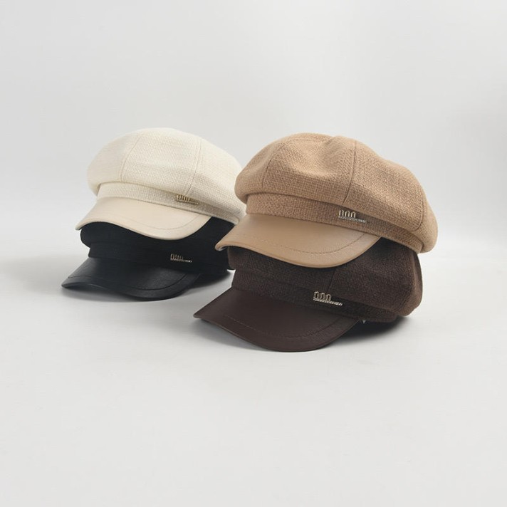 Vintage leather-brimmed comfortable beret