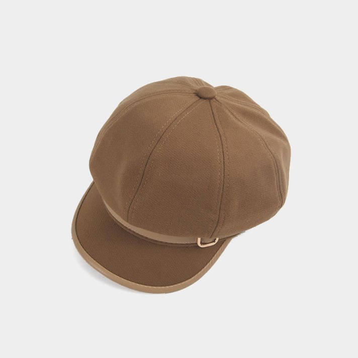 Vintage-style leather-trimmed comfortable beret