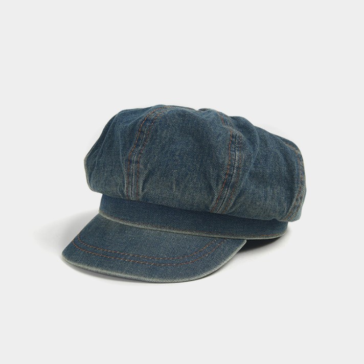 Casual washed and faded denim beret