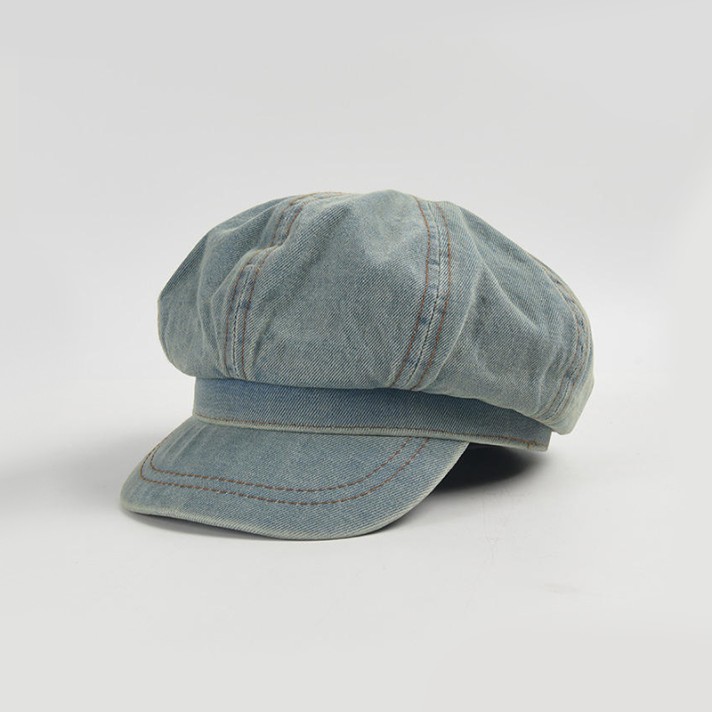 Casual washed and faded denim beret