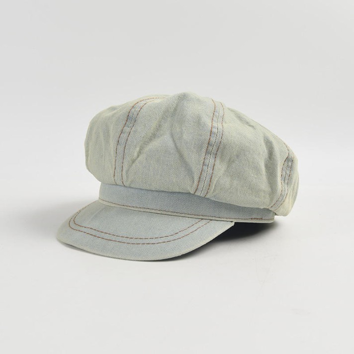 Casual washed and faded denim beret