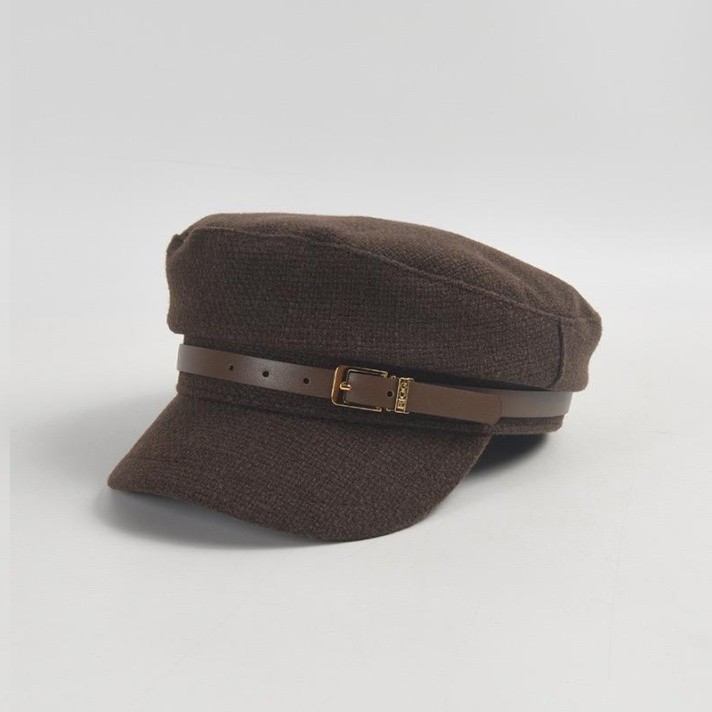 Outdoor leather buckle flat-top comfortable beret