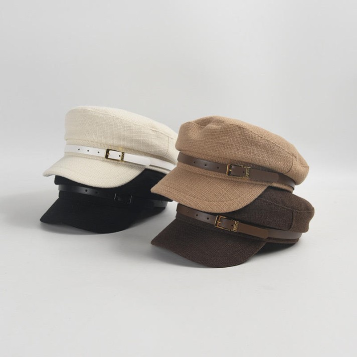 Outdoor leather buckle flat-top comfortable beret