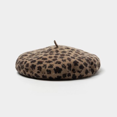 Leopard print design versatile wool beret