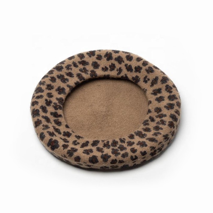 Leopard print design versatile wool beret