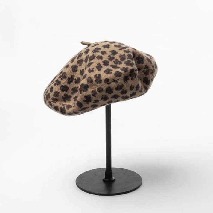Leopard print design versatile wool beret