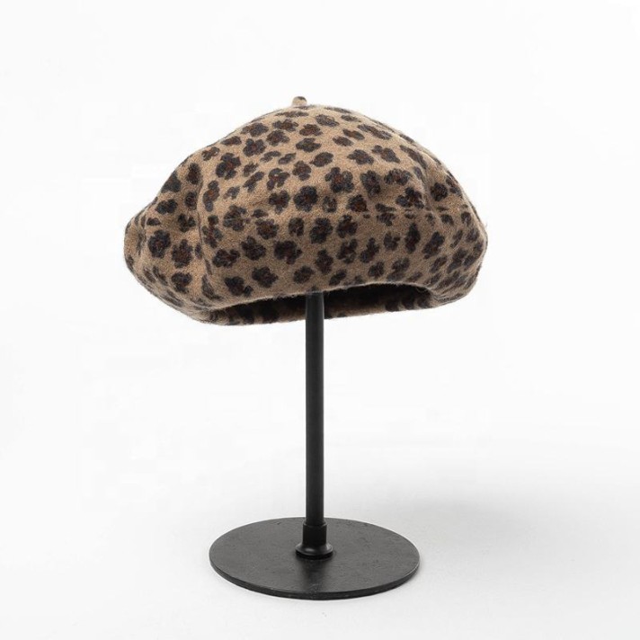 Leopard print design versatile wool beret