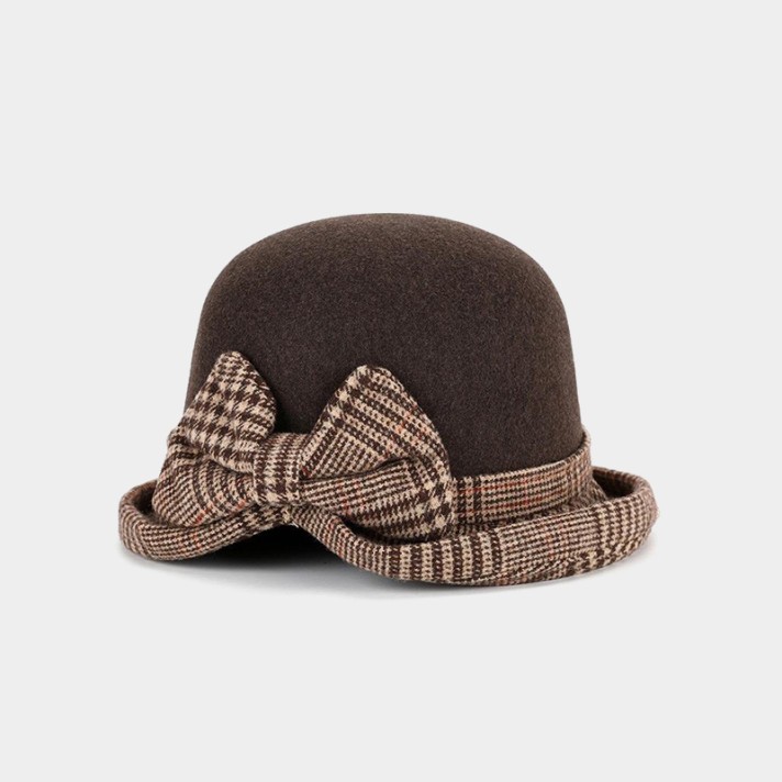 Checkered patchwork dome bucket hat