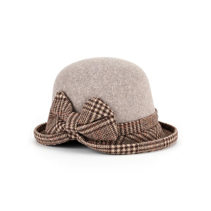 Checkered patchwork dome bucket hat