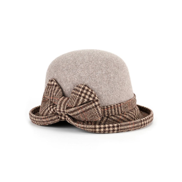 Checkered patchwork dome bucket hat