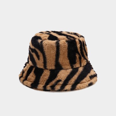 Stylish striped plush warm bucket hat