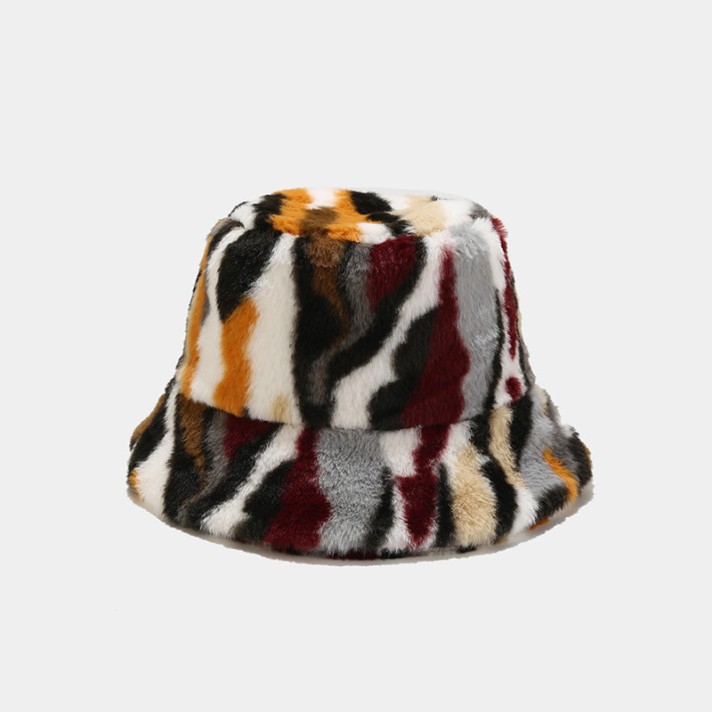 Stylish striped plush warm bucket hat