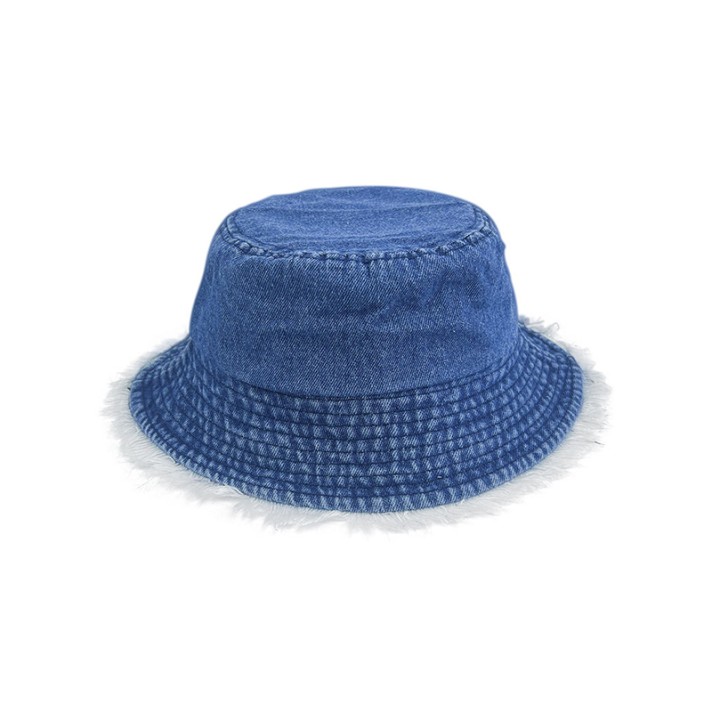 Retro comfortable tassel denim bucket hat