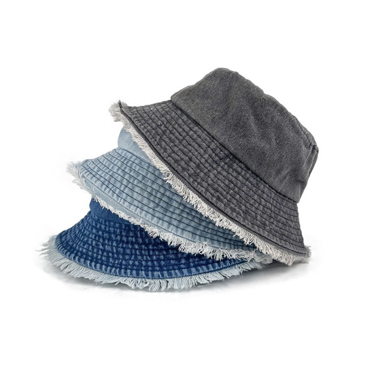 Retro comfortable tassel denim bucket hat