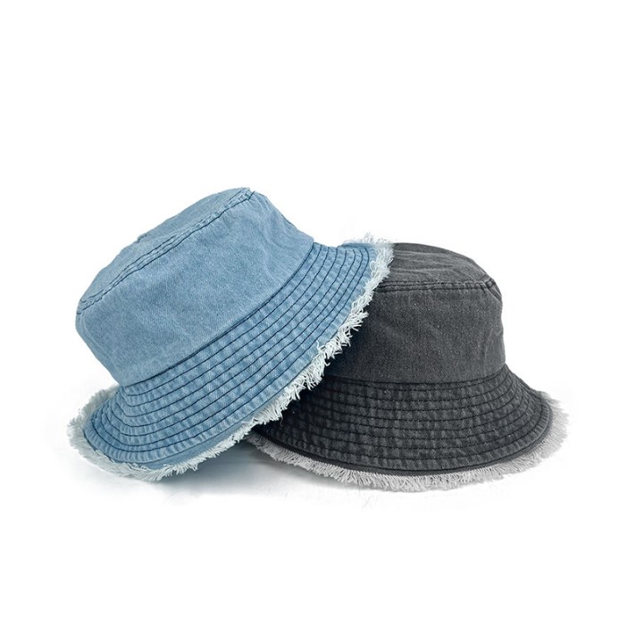 Retro comfortable tassel denim bucket hat