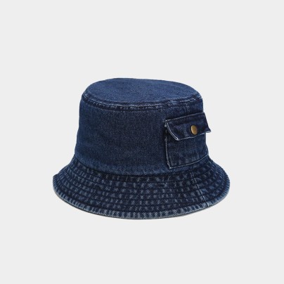 Outdoor pocket design denim bucket hat