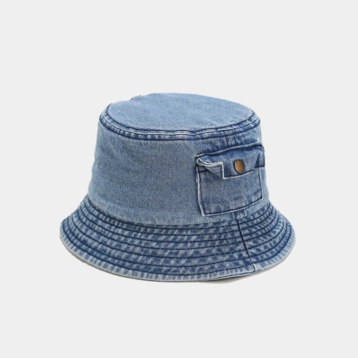 Outdoor pocket design denim bucket hat