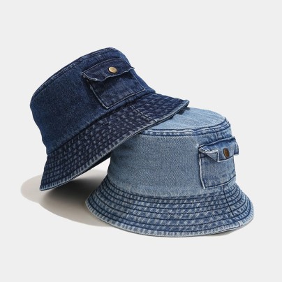 Outdoor pocket design denim bucket hat