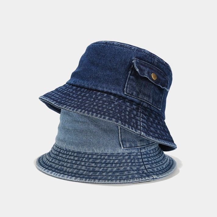 Outdoor pocket design denim bucket hat