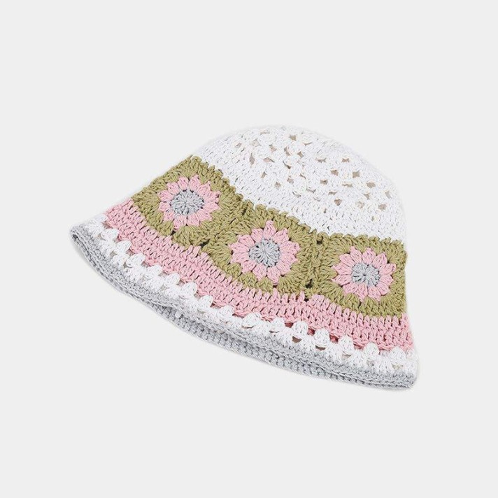 Hollow out breathable crochet bucket cap
