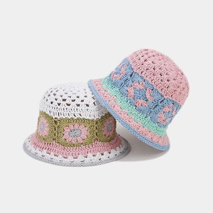 Hollow out breathable crochet bucket cap
