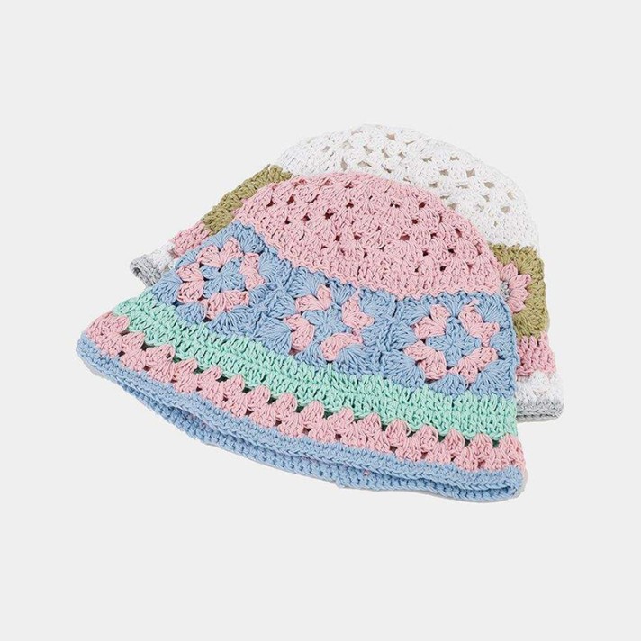 Hollow out breathable crochet bucket cap
