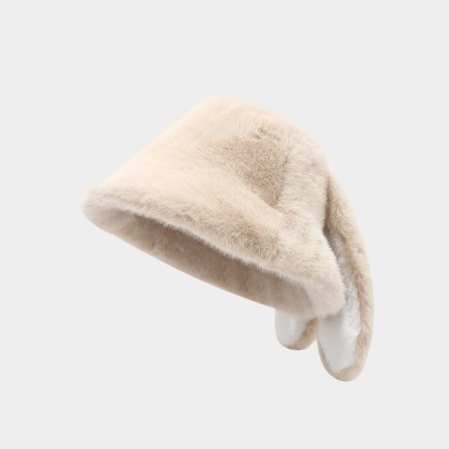 Cute long rabbit ear fluffy bucket hat