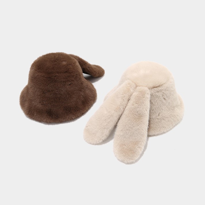 Cute long rabbit ear fluffy bucket hat