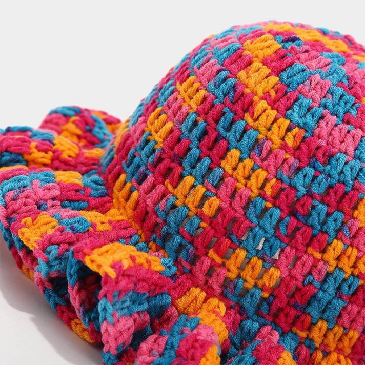 Stylish and colorful ruffled knitted bucket hat