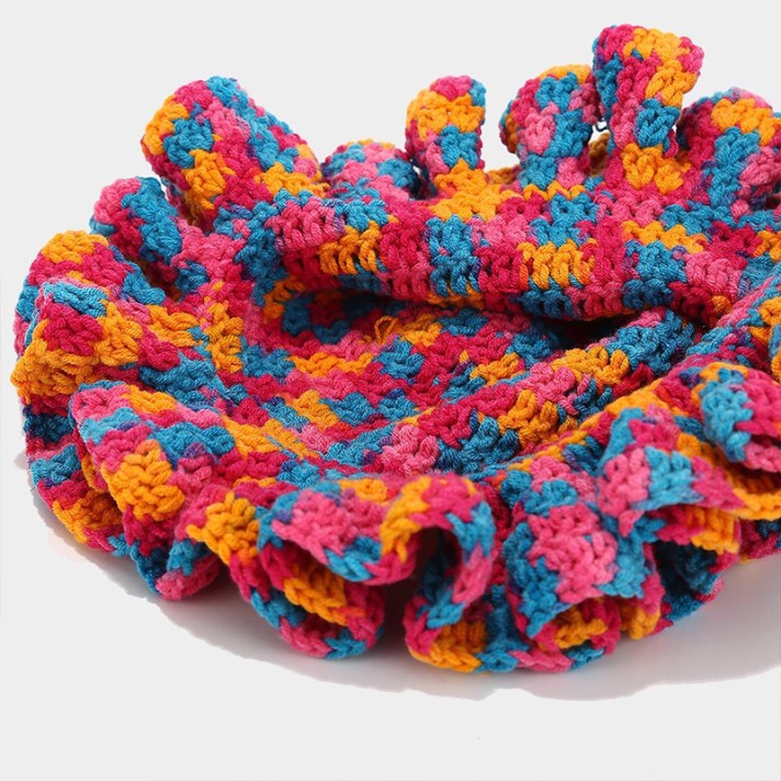 Stylish and colorful ruffled knitted bucket hat